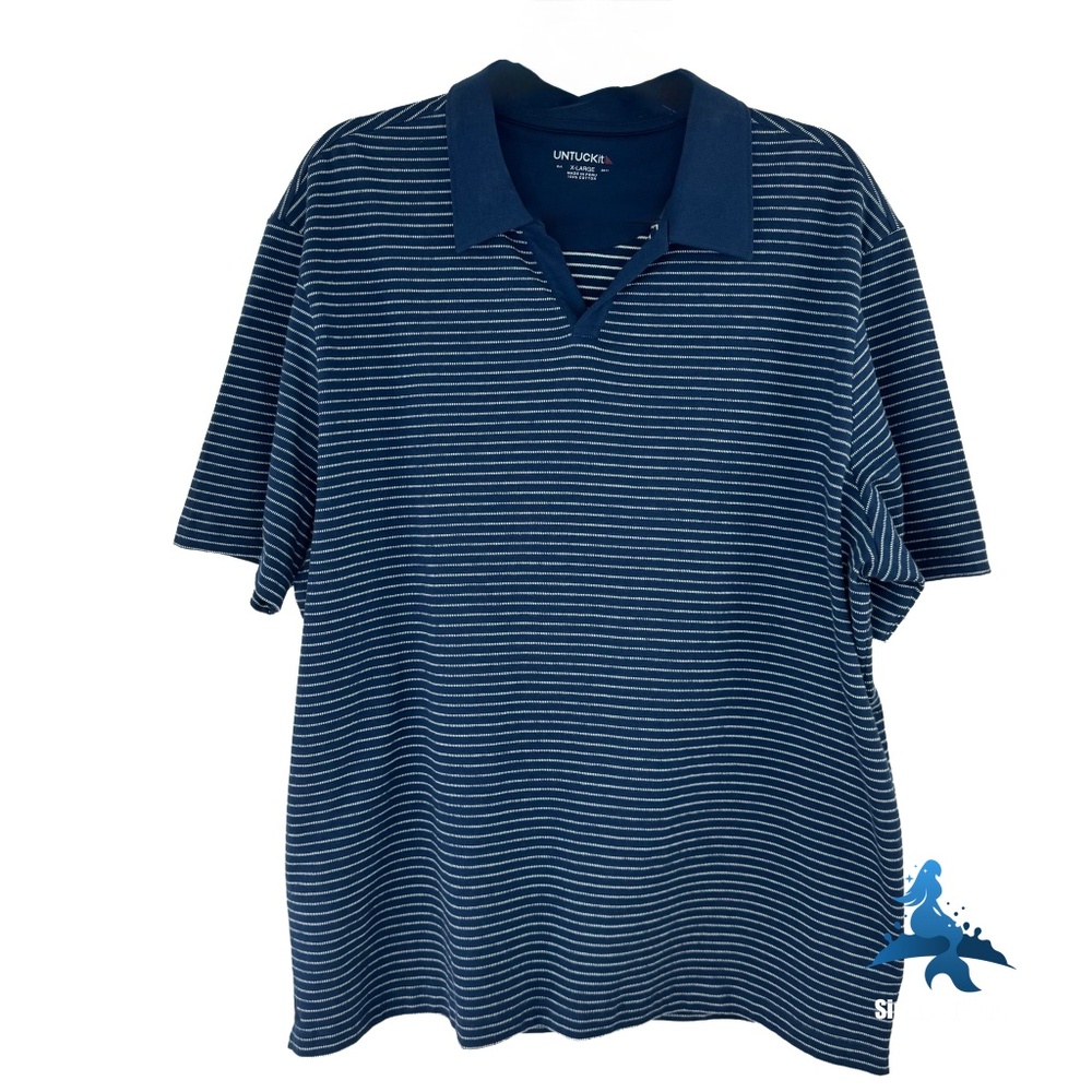 1258 UNTUCKit Peyton Johnny Collar Polo – XL – Blue Stripe
